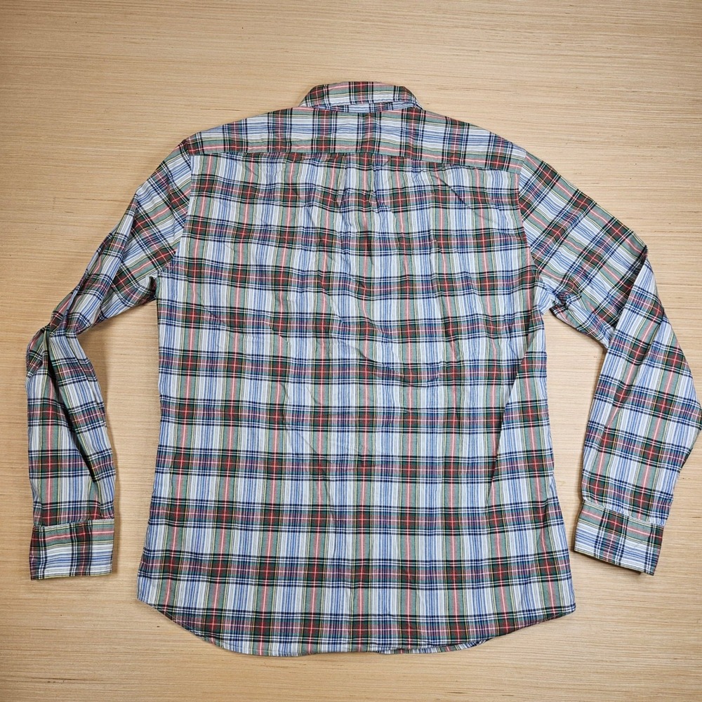 J. Crew Secret Wash Poplin Button Down Mens L Blue Plaid Slim Fit BN127 Preppy - Picture 8 of 11